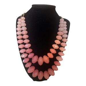 Elegant Vintage Pink Acrylic Layer Beaded Statement Necklace - about 20 inches